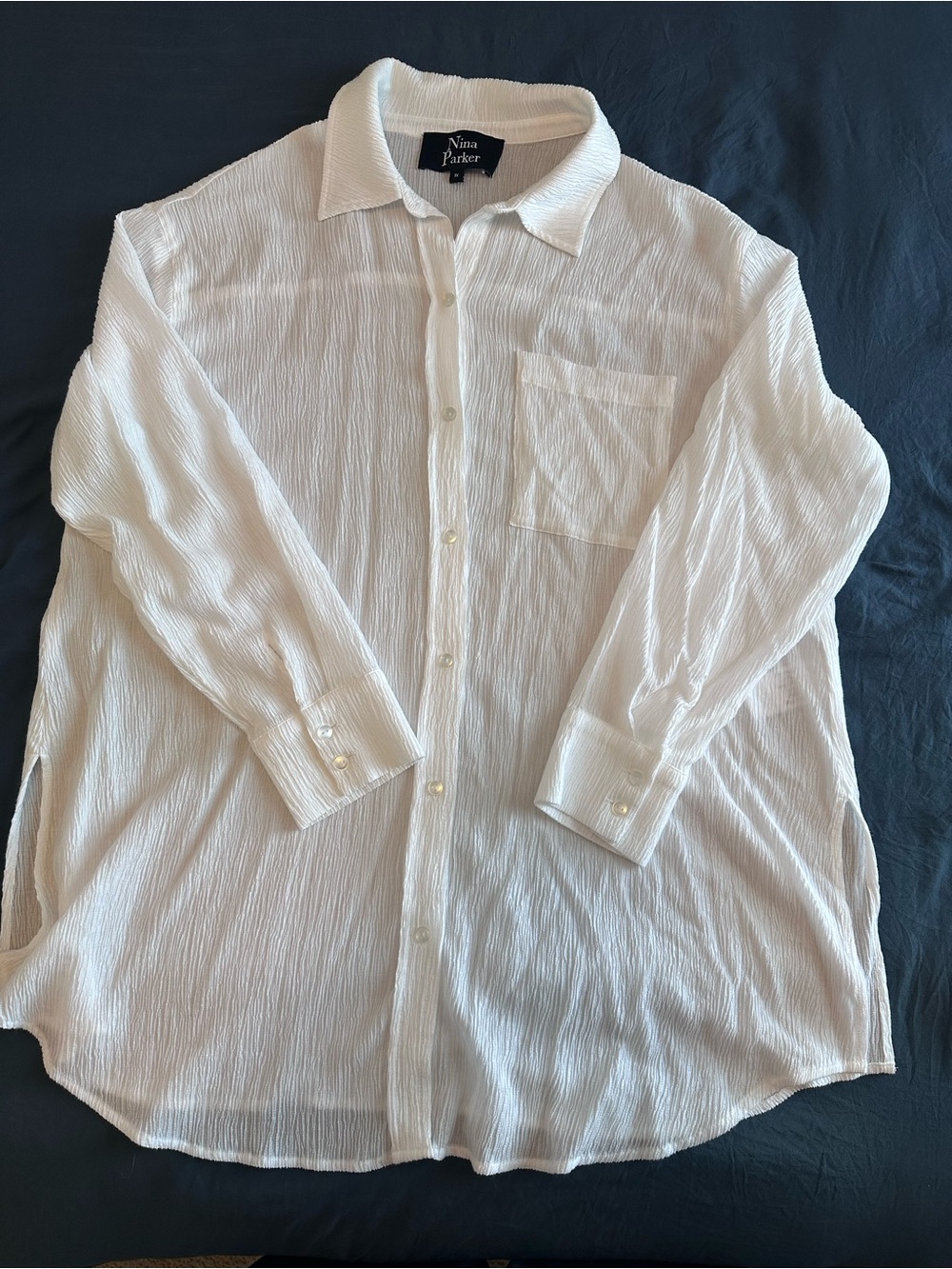 Nina Parker White Crinkled Button-Down Shirt - Size 1X